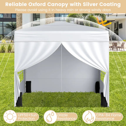 10 X 10 FT Pop up Canopy Tent Outdoor Patio Commercial Sunshade Shelter with 4 Sidewalls-White - White - Canopies