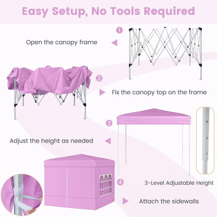 10 X 10 FT Pop up Canopy Tent Outdoor Patio Commercial Sunshade Shelter with 4 Sidewalls-Pink - Pink - Canopies