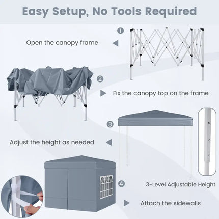 10 X 10 FT Pop up Canopy Tent Outdoor Patio Commercial Sunshade Shelter with 4 Sidewalls-Gray - Gray - Canopies