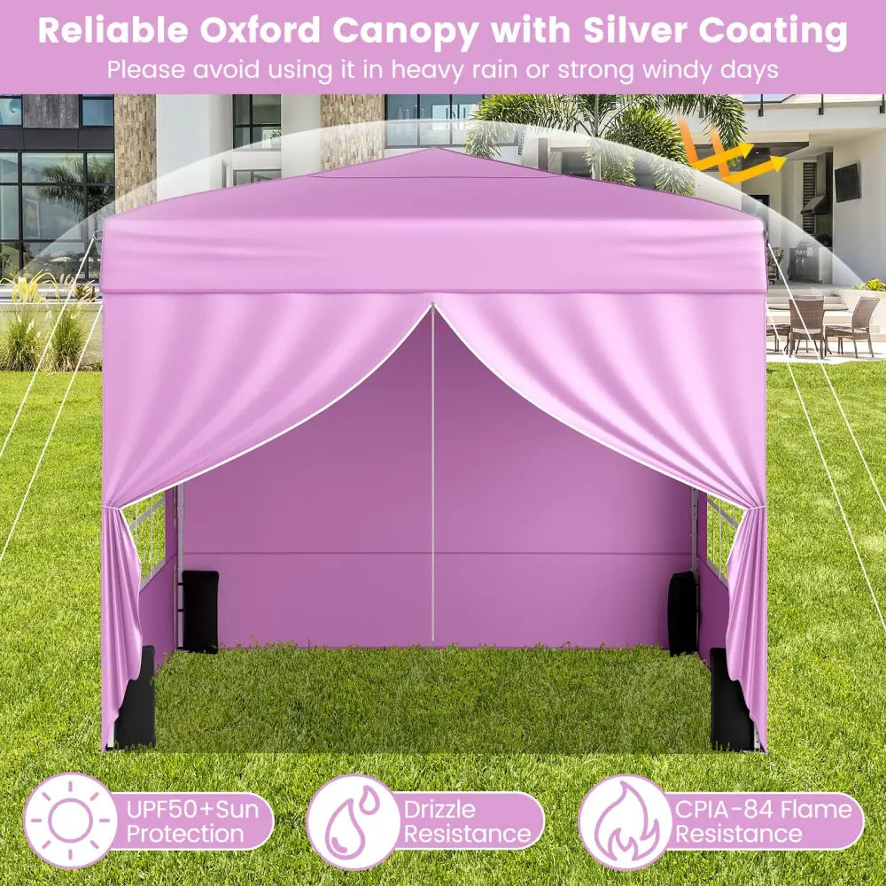 10 X 10 FT Pop up Canopy Tent Outdoor Patio Commercial Sunshade Shelter with 4 Sidewalls-Pink - Pink - Canopies