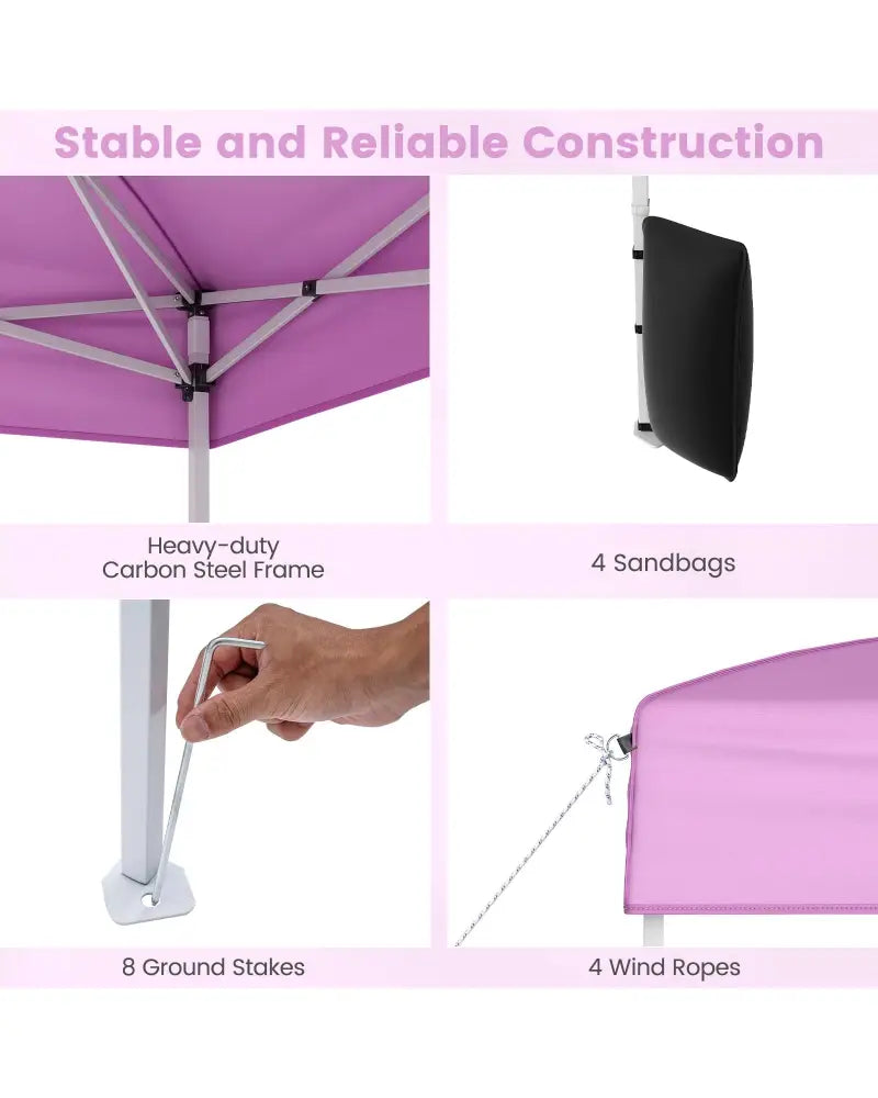 10 X 10 FT Pop up Canopy Tent Outdoor Patio Commercial Sunshade Shelter with 4 Sidewalls-Pink - Pink - Canopies