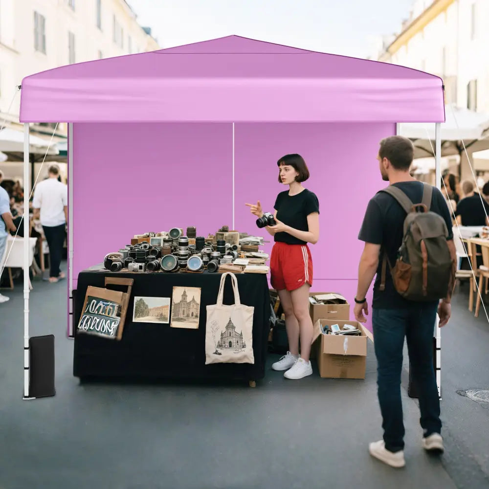 10 X 10 FT Pop up Canopy Tent Outdoor Patio Commercial Sunshade Shelter with 4 Sidewalls-Pink - Pink - Canopies