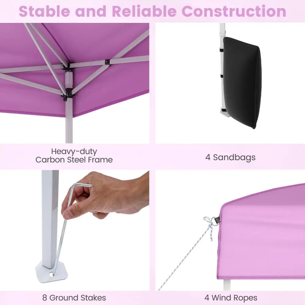 10 X 10 FT Pop up Canopy Tent Outdoor Patio Commercial Sunshade Shelter with 4 Sidewalls-Pink - Pink - Canopies