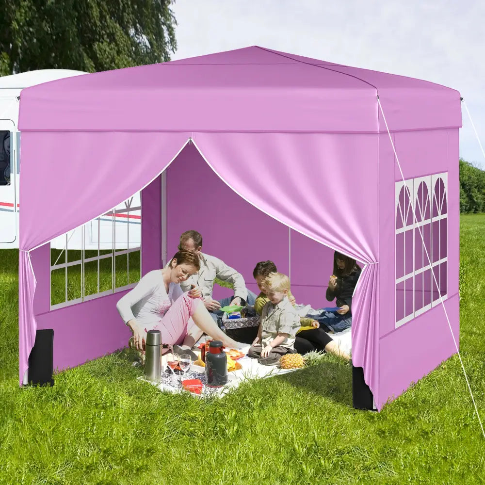 10 X 10 FT Pop up Canopy Tent Outdoor Patio Commercial Sunshade Shelter with 4 Sidewalls-Pink - Pink - Canopies