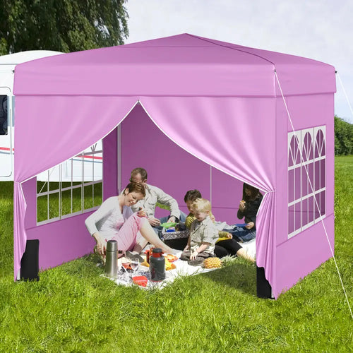 10 X 10 FT Pop up Canopy Tent Outdoor Patio Commercial Sunshade Shelter with 4 Sidewalls-Pink - Pink - Canopies
