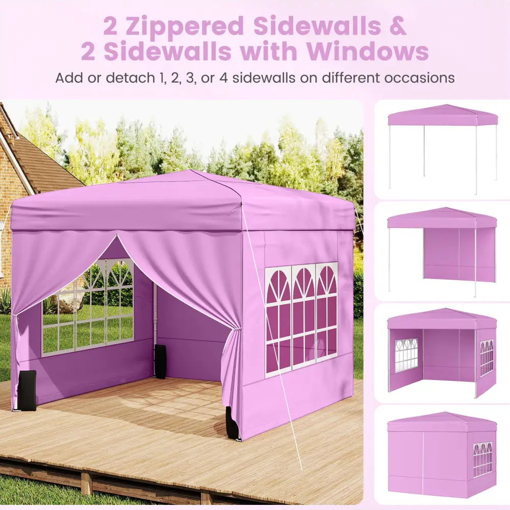 10 X 10 FT Pop up Canopy Tent Outdoor Patio Commercial Sunshade Shelter with 4 Sidewalls-Pink - Pink - Canopies