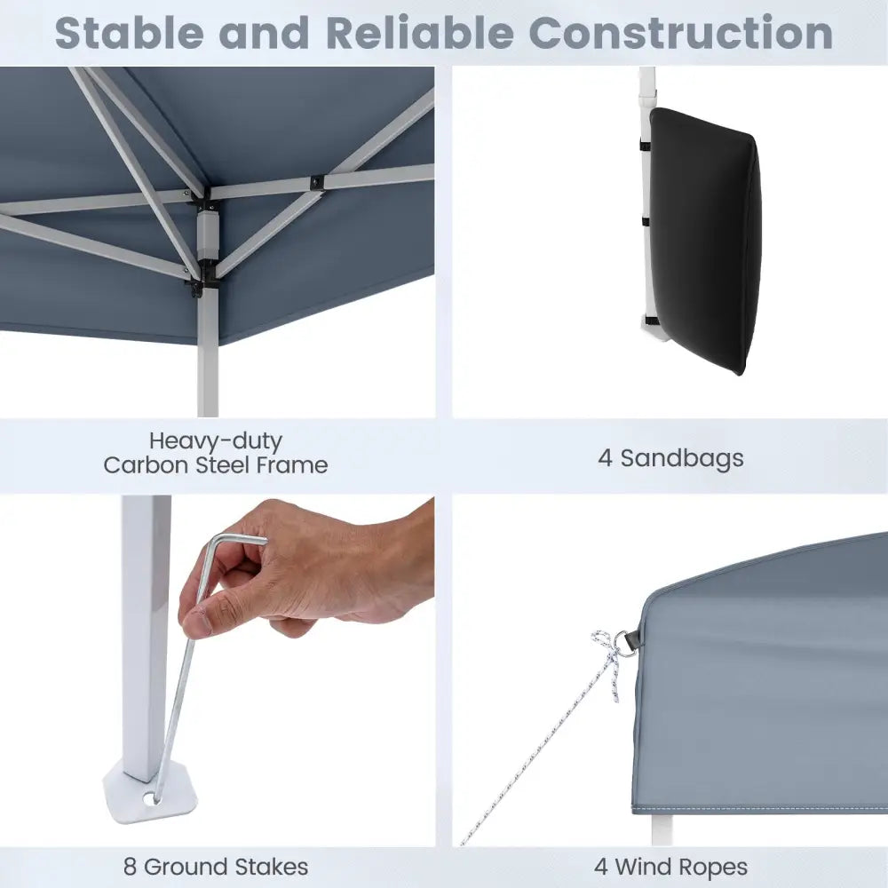 10 X 10 FT Pop up Canopy Tent Outdoor Patio Commercial Sunshade Shelter with 4 Sidewalls-Gray - Gray - Canopies