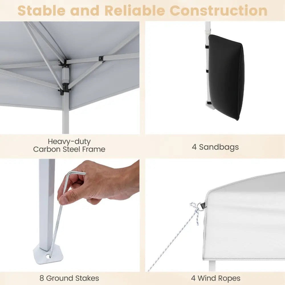 10 X 10 FT Pop up Canopy Tent Outdoor Patio Commercial Sunshade Shelter with 4 Sidewalls-White - White - Canopies