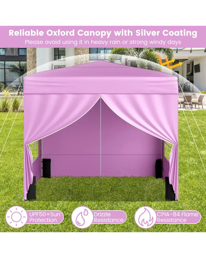 10 X 10 FT Pop up Canopy Tent Outdoor Patio Commercial Sunshade Shelter with 4 Sidewalls-Pink - Pink - Canopies