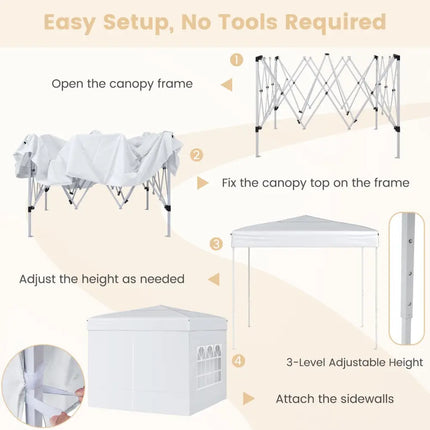 10 X 10 FT Pop up Canopy Tent Outdoor Patio Commercial Sunshade Shelter with 4 Sidewalls-White - White - Canopies