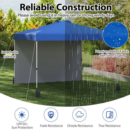 10 X 10 FT Pop up Canopy Tent with 1 Sidewall and Wheeled Bag-Blue - Blue - Canopies