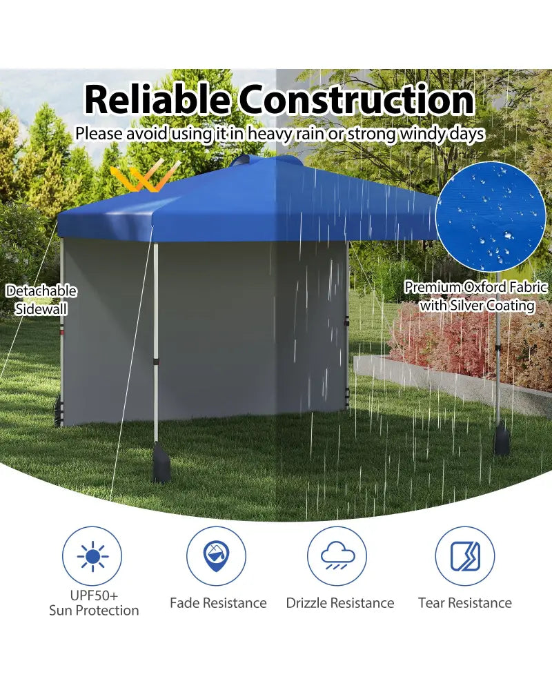 10 X 10 FT Pop up Canopy Tent with 1 Sidewall and Wheeled Bag-Blue - Blue - Canopies