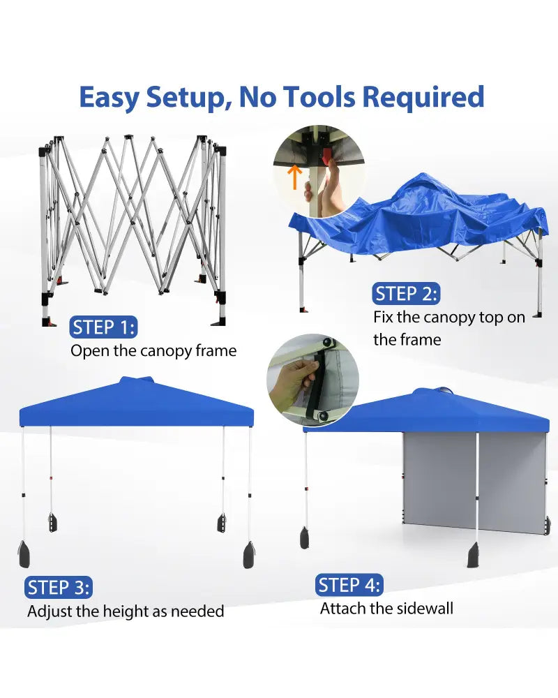 10 X 10 FT Pop up Canopy Tent with 1 Sidewall and Wheeled Bag-Blue - Blue - Canopies