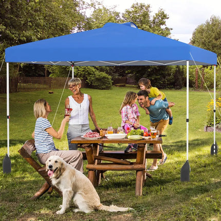 10 X 10 FT Pop up Canopy Tent with 1 Sidewall and Wheeled Bag-Blue - Blue - Canopies