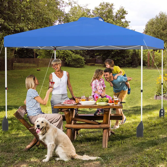 10 X 10 FT Pop up Canopy Tent with 1 Sidewall and Wheeled Bag-Blue - Blue - Canopies