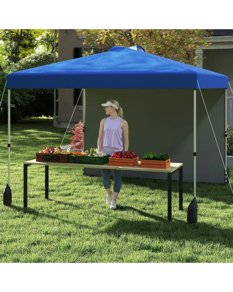 10 X 10 FT Pop up Canopy Tent with 1 Sidewall and Wheeled Bag-Blue - Blue - Canopies