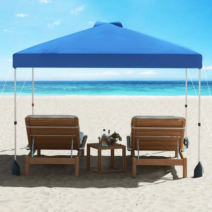 10 X 10 FT Pop up Canopy Tent with 1 Sidewall and Wheeled Bag-Blue - Blue - Canopies