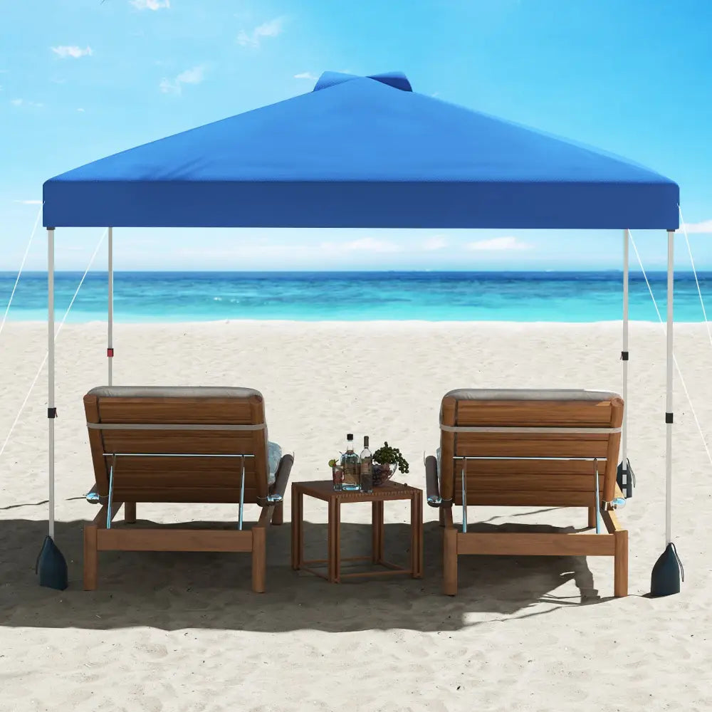 10 X 10 FT Pop up Canopy Tent with 1 Sidewall and Wheeled Bag-Blue - Blue - Canopies