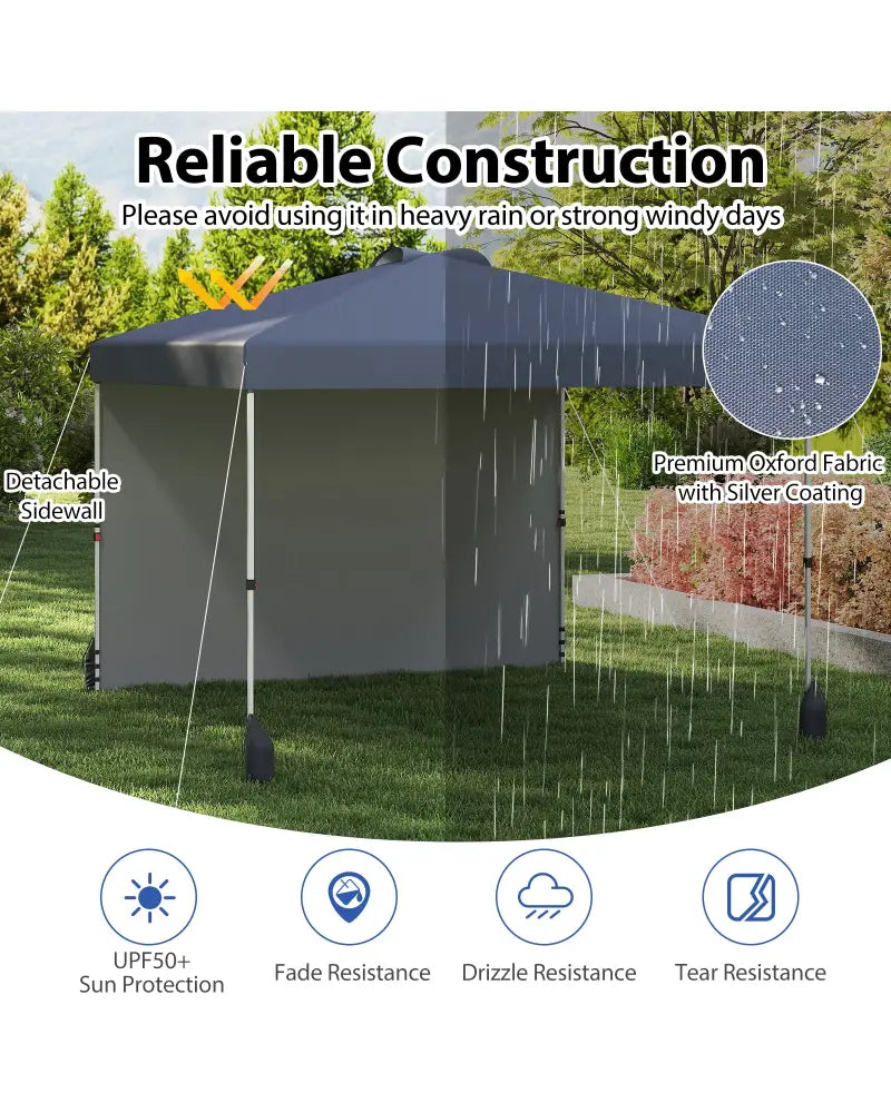 10 X 10 FT Pop up Canopy Tent with 1 Sidewall and Wheeled Bag-Gray - Gray - Canopies