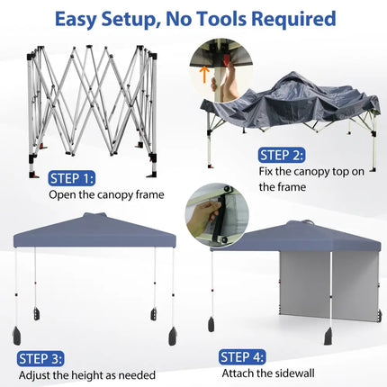 10 X 10 FT Pop up Canopy Tent with 1 Sidewall and Wheeled Bag-Gray - Gray - Canopies
