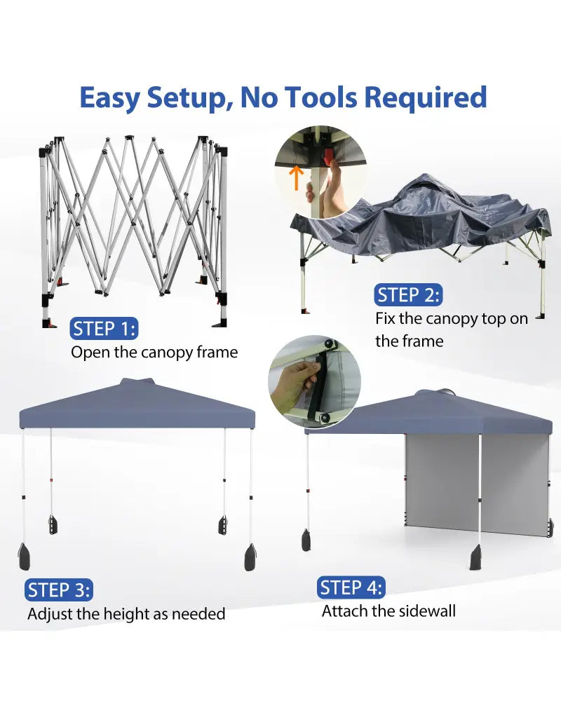 10 X 10 FT Pop up Canopy Tent with 1 Sidewall and Wheeled Bag-Gray - Gray - Canopies