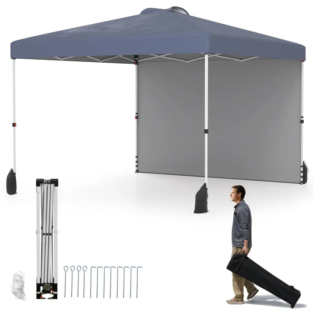 10 X 10 FT Pop up Canopy Tent with 1 Sidewall and Wheeled Bag-Gray - Gray - Canopies
