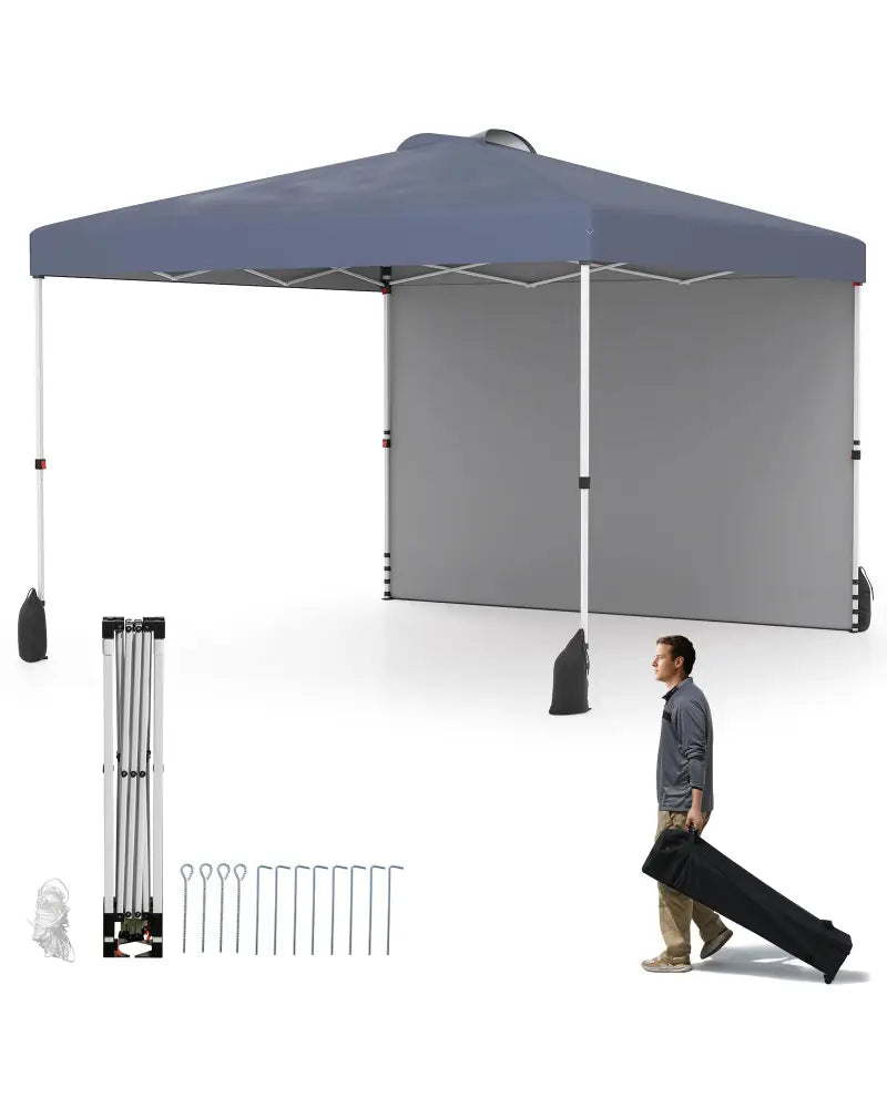 10 X 10 FT Pop up Canopy Tent with 1 Sidewall and Wheeled Bag-Gray - Gray - Canopies