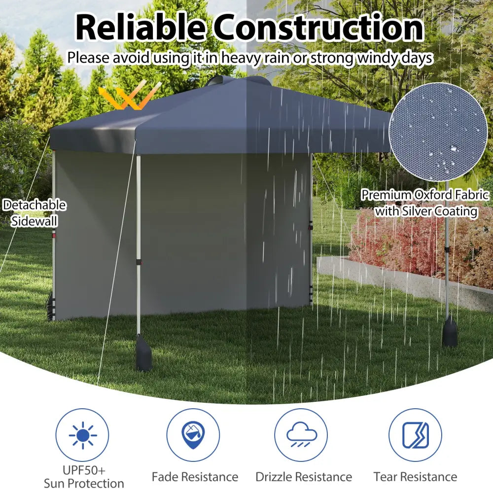 10 X 10 FT Pop up Canopy Tent with 1 Sidewall and Wheeled Bag-Gray - Gray - Canopies