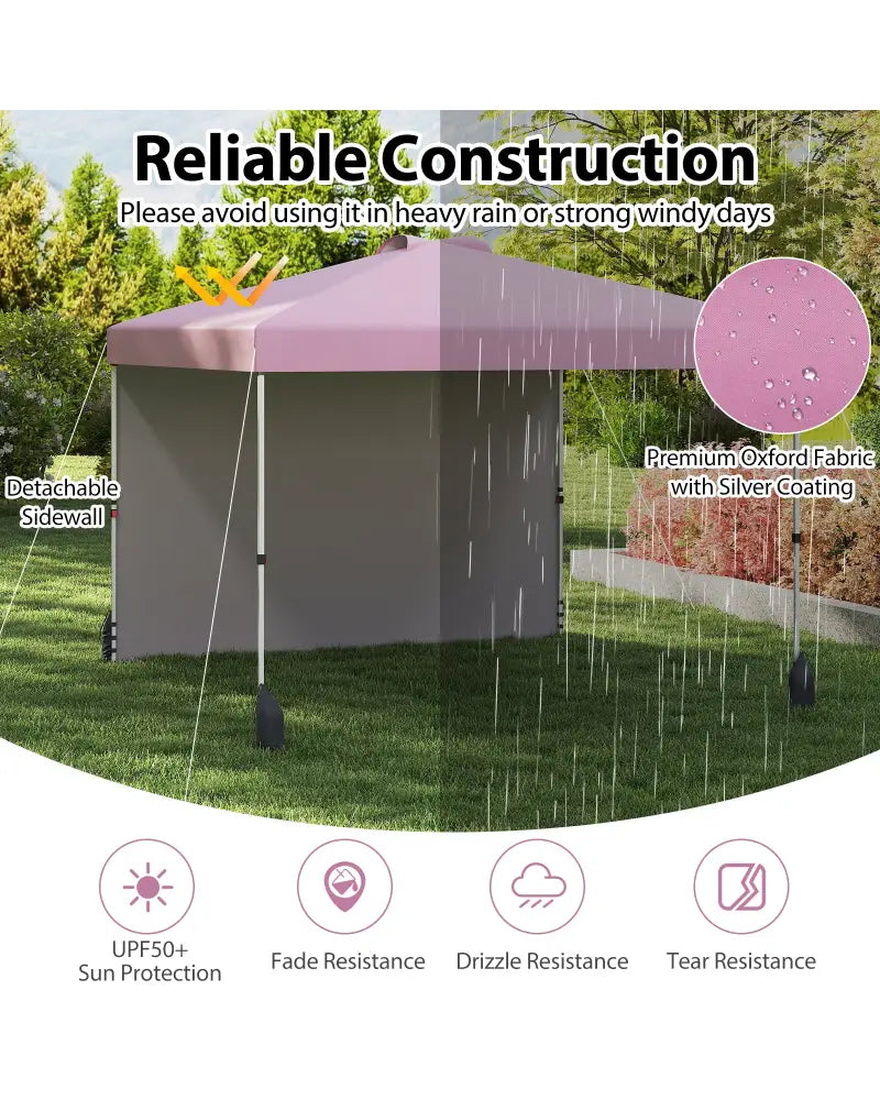 10 X 10 FT Pop up Canopy Tent with 1 Sidewall and Wheeled Bag-Pink - Pink - Canopies