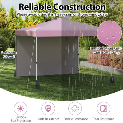 10 X 10 FT Pop up Canopy Tent with 1 Sidewall and Wheeled Bag-Pink - Pink - Canopies