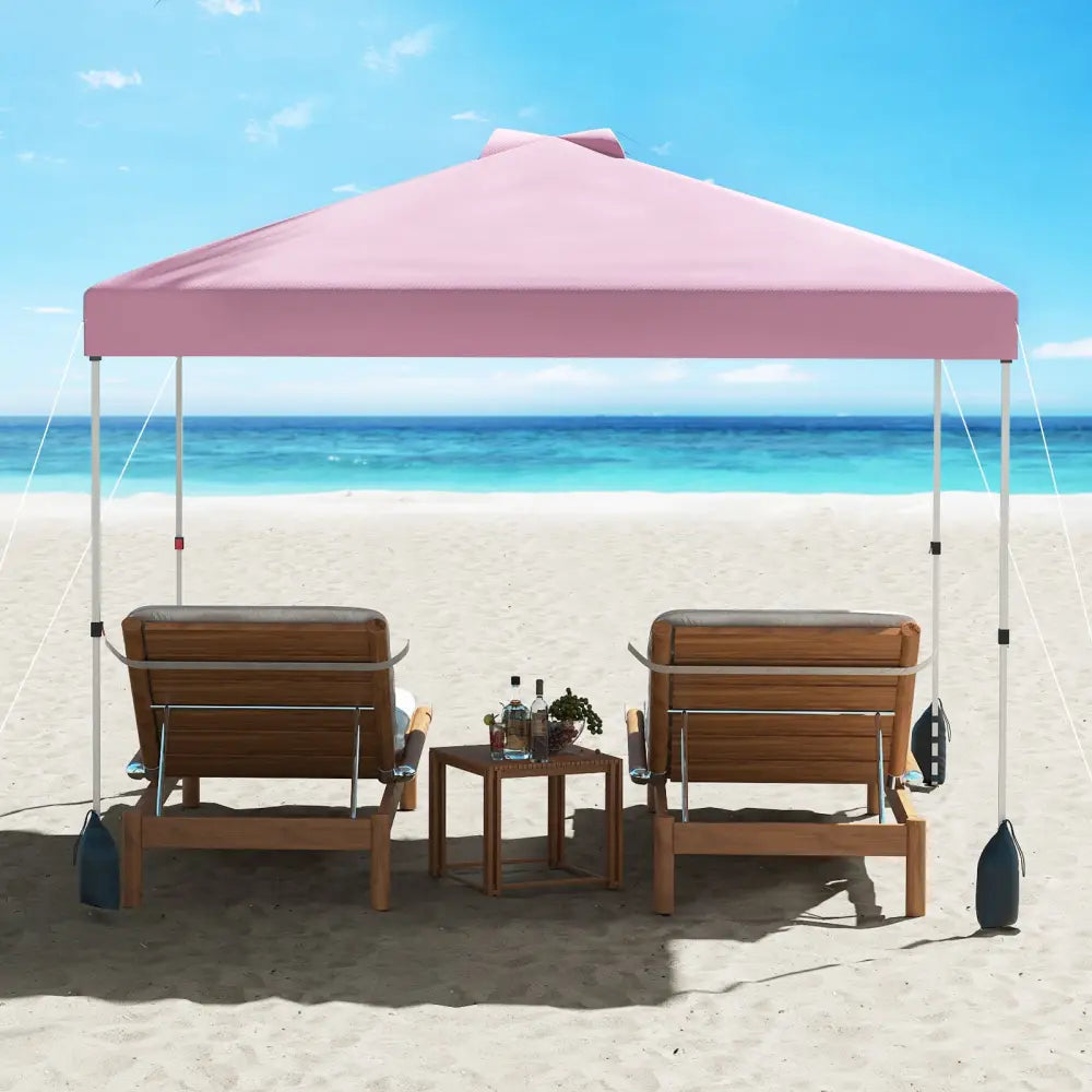 10 X 10 FT Pop up Canopy Tent with 1 Sidewall and Wheeled Bag-Pink - Pink - Canopies