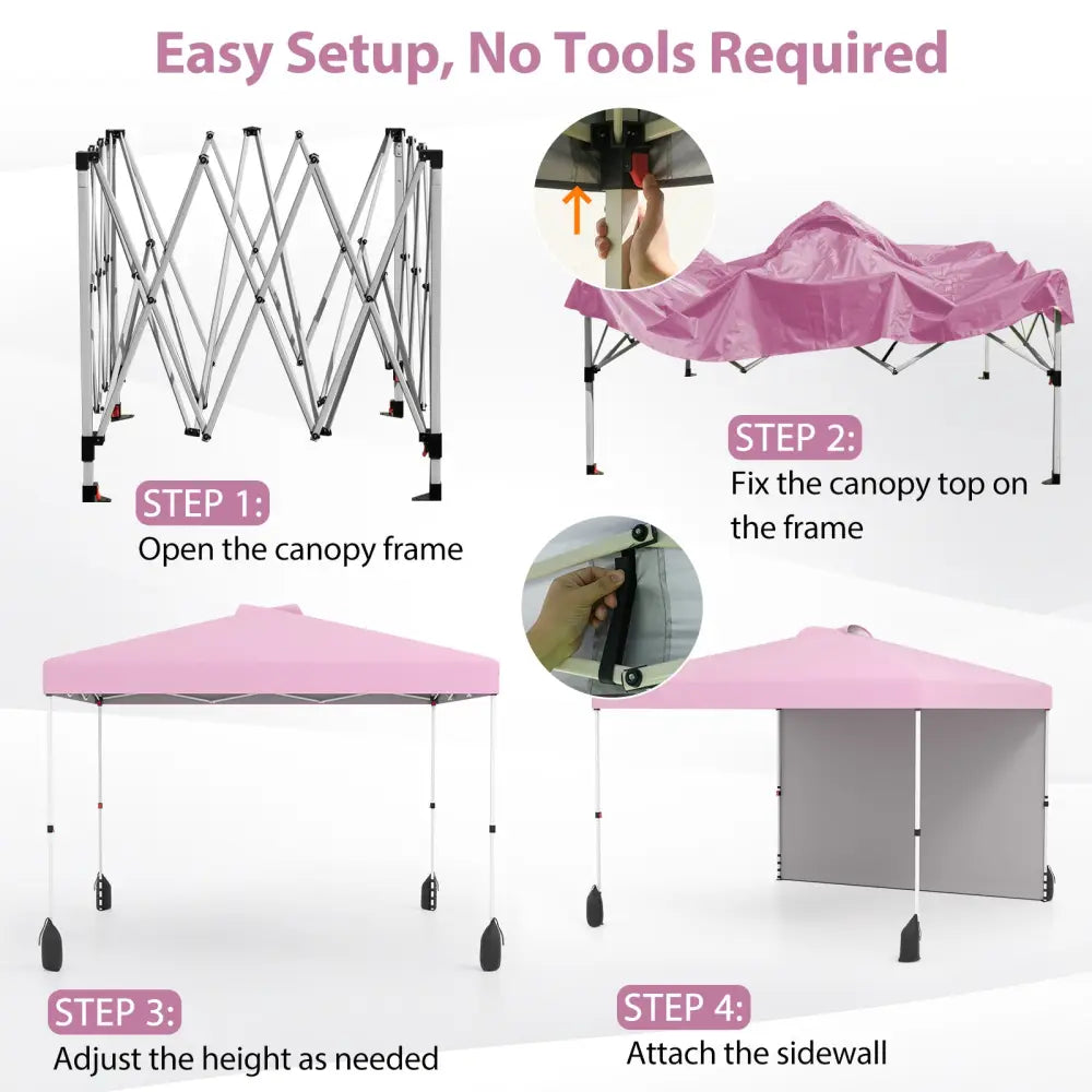 10 X 10 FT Pop up Canopy Tent with 1 Sidewall and Wheeled Bag-Pink - Pink - Canopies