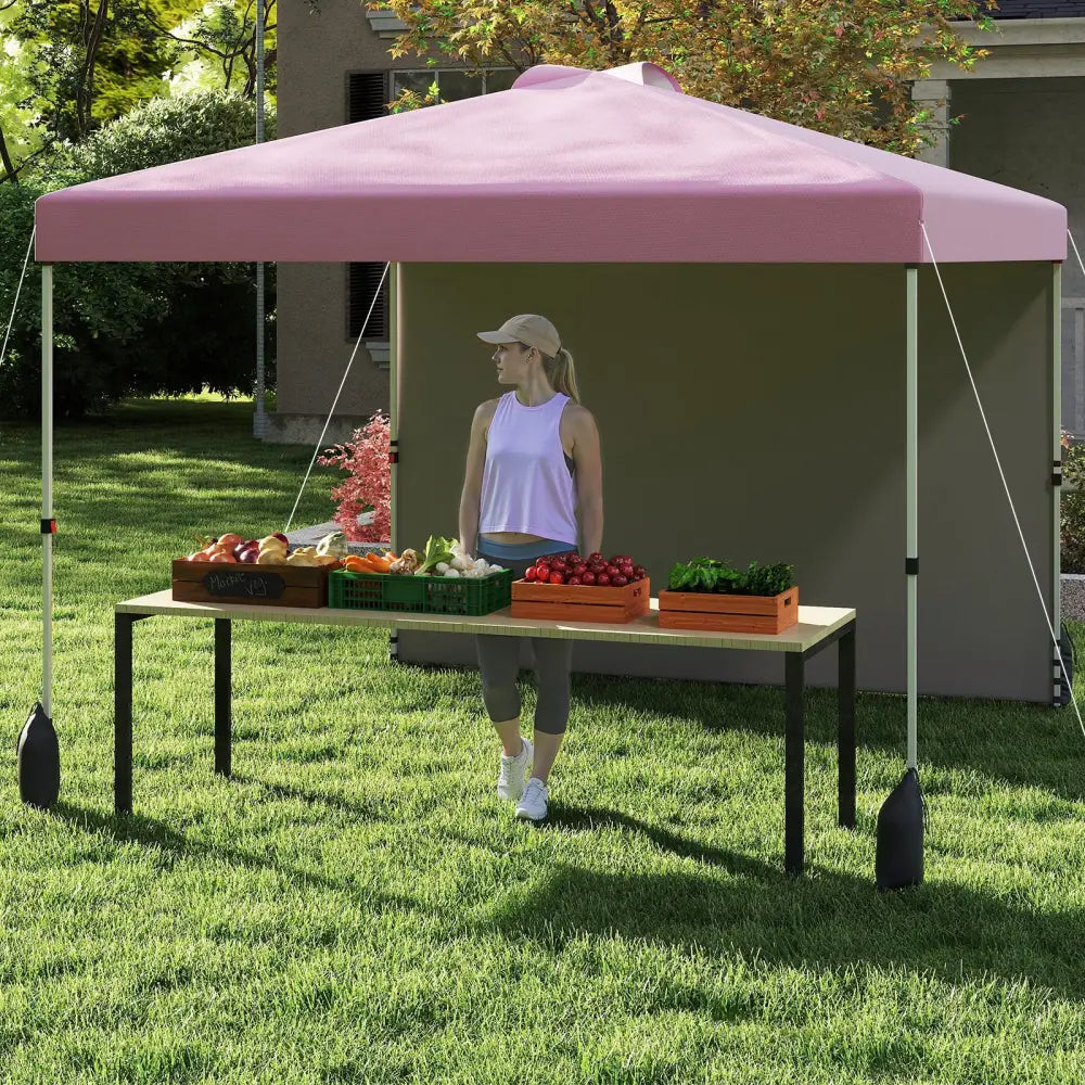 10 X 10 FT Pop up Canopy Tent with 1 Sidewall and Wheeled Bag-Pink - Pink - Canopies