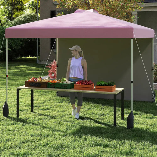 10 X 10 FT Pop up Canopy Tent with 1 Sidewall and Wheeled Bag-Pink - Pink - Canopies