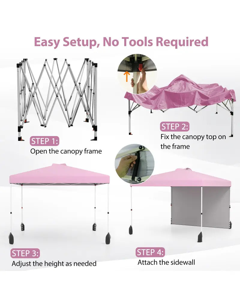 10 X 10 FT Pop up Canopy Tent with 1 Sidewall and Wheeled Bag-Pink - Pink - Canopies