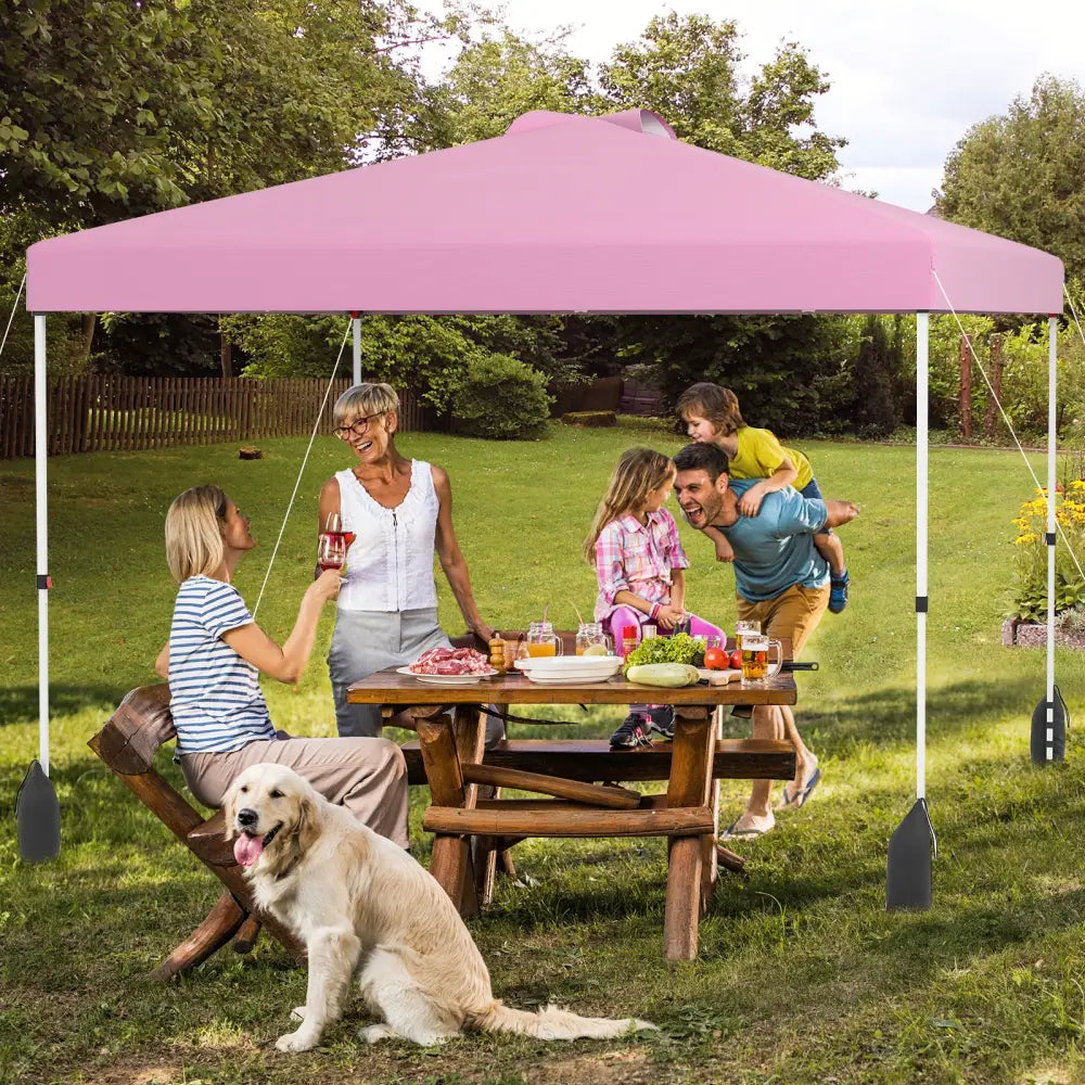 10 X 10 FT Pop up Canopy Tent with 1 Sidewall and Wheeled Bag-Pink - Pink - Canopies