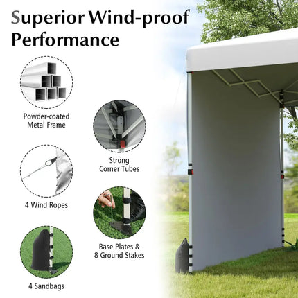 10 X 10 FT Pop up Canopy Tent with 1 Sidewall and Wheeled Bag-White - White - Canopies