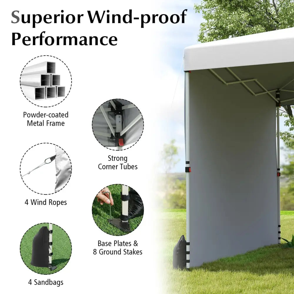 10 X 10 FT Pop up Canopy Tent with 1 Sidewall and Wheeled Bag-White - White - Canopies