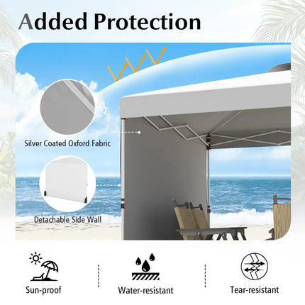 10 X 10 FT Pop up Canopy Tent with 1 Sidewall and Wheeled Bag-White - White - Canopies