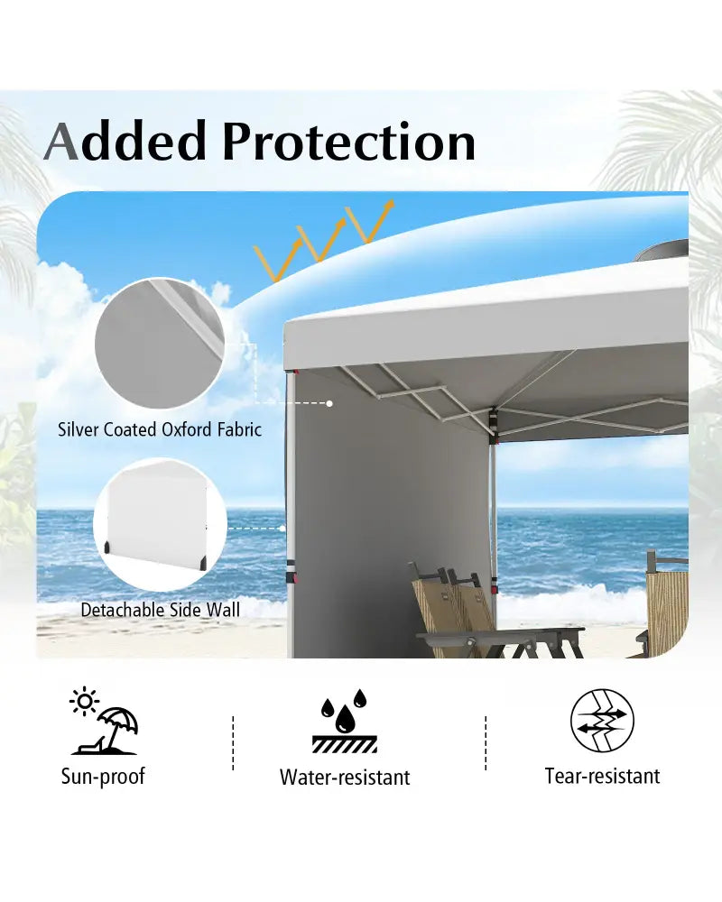 10 X 10 FT Pop up Canopy Tent with 1 Sidewall and Wheeled Bag-White - White - Canopies