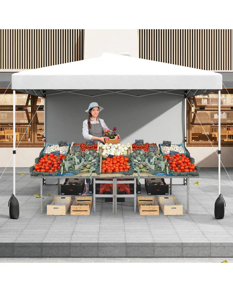 10 X 10 FT Pop up Canopy Tent with 1 Sidewall and Wheeled Bag-White - White - Canopies