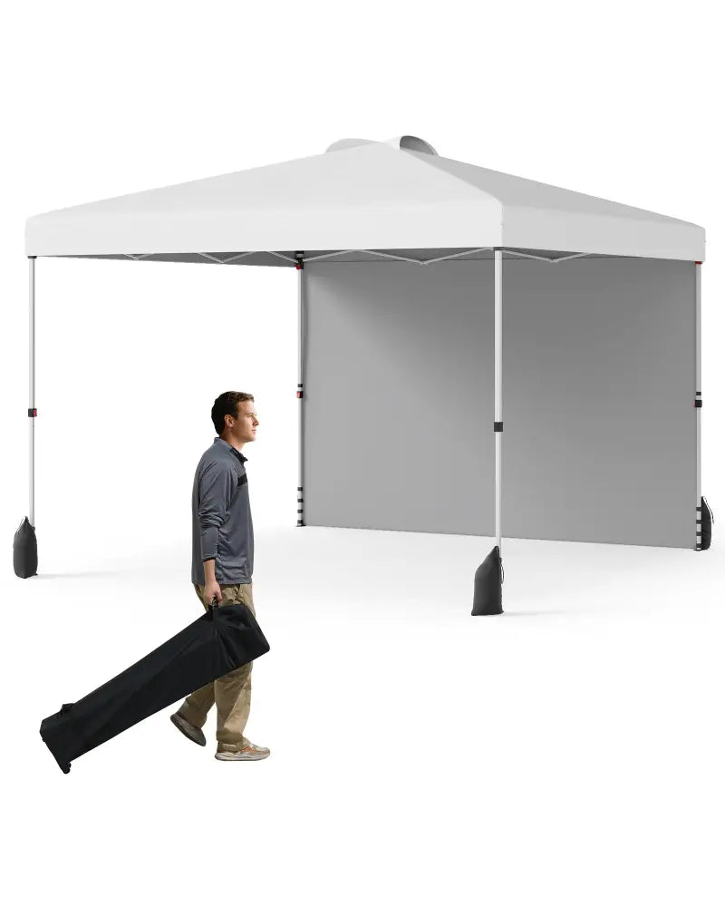 10 X 10 FT Pop up Canopy Tent with 1 Sidewall and Wheeled Bag-White - White - Canopies