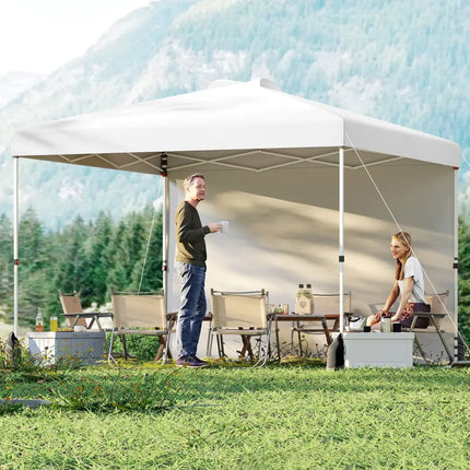 10 X 10 FT Pop up Canopy Tent with 1 Sidewall and Wheeled Bag-White - White - Canopies