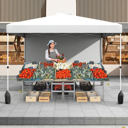10 X 10 FT Pop up Canopy Tent with 1 Sidewall and Wheeled Bag-White - White - Canopies