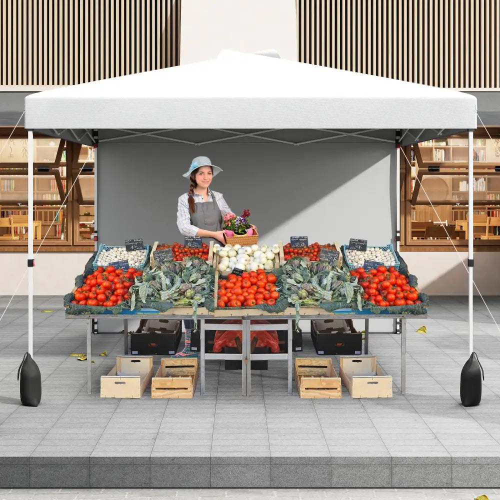 10 X 10 FT Pop up Canopy Tent with 1 Sidewall and Wheeled Bag-White - White - Canopies