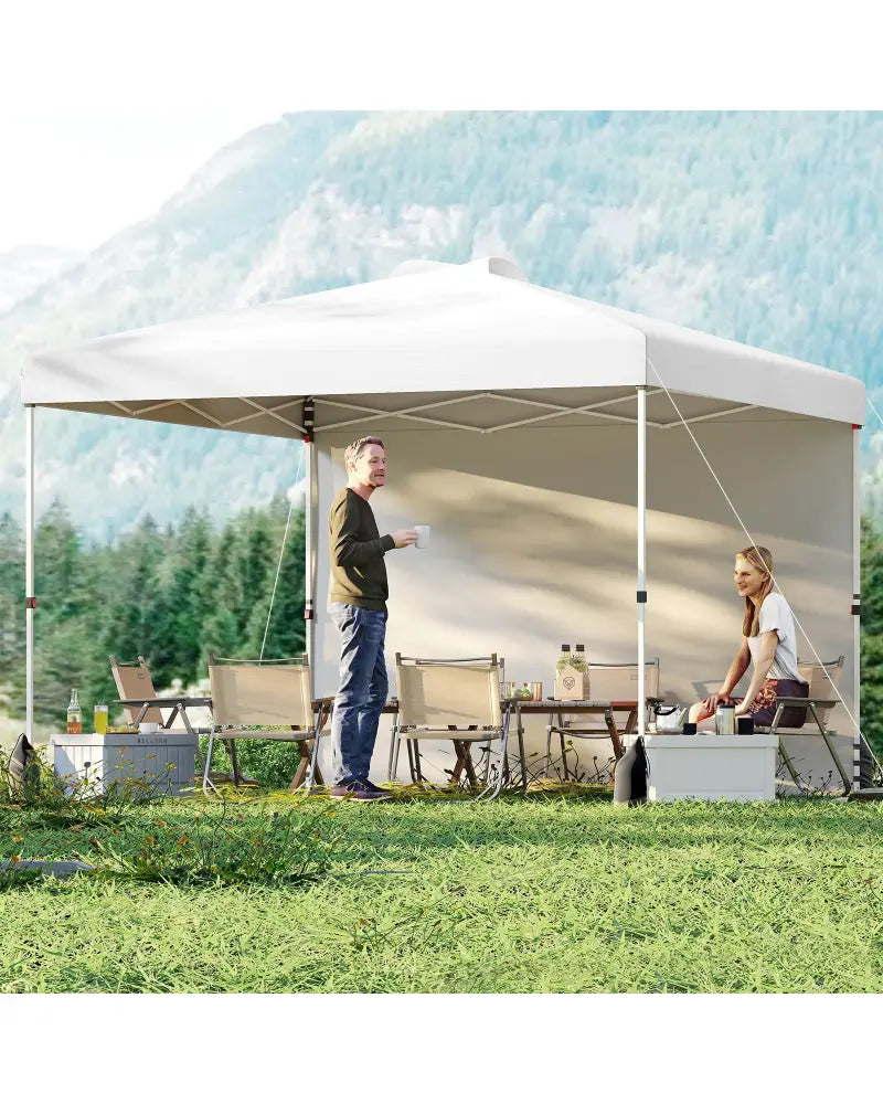 10 X 10 FT Pop up Canopy Tent with 1 Sidewall and Wheeled Bag-White - White - Canopies
