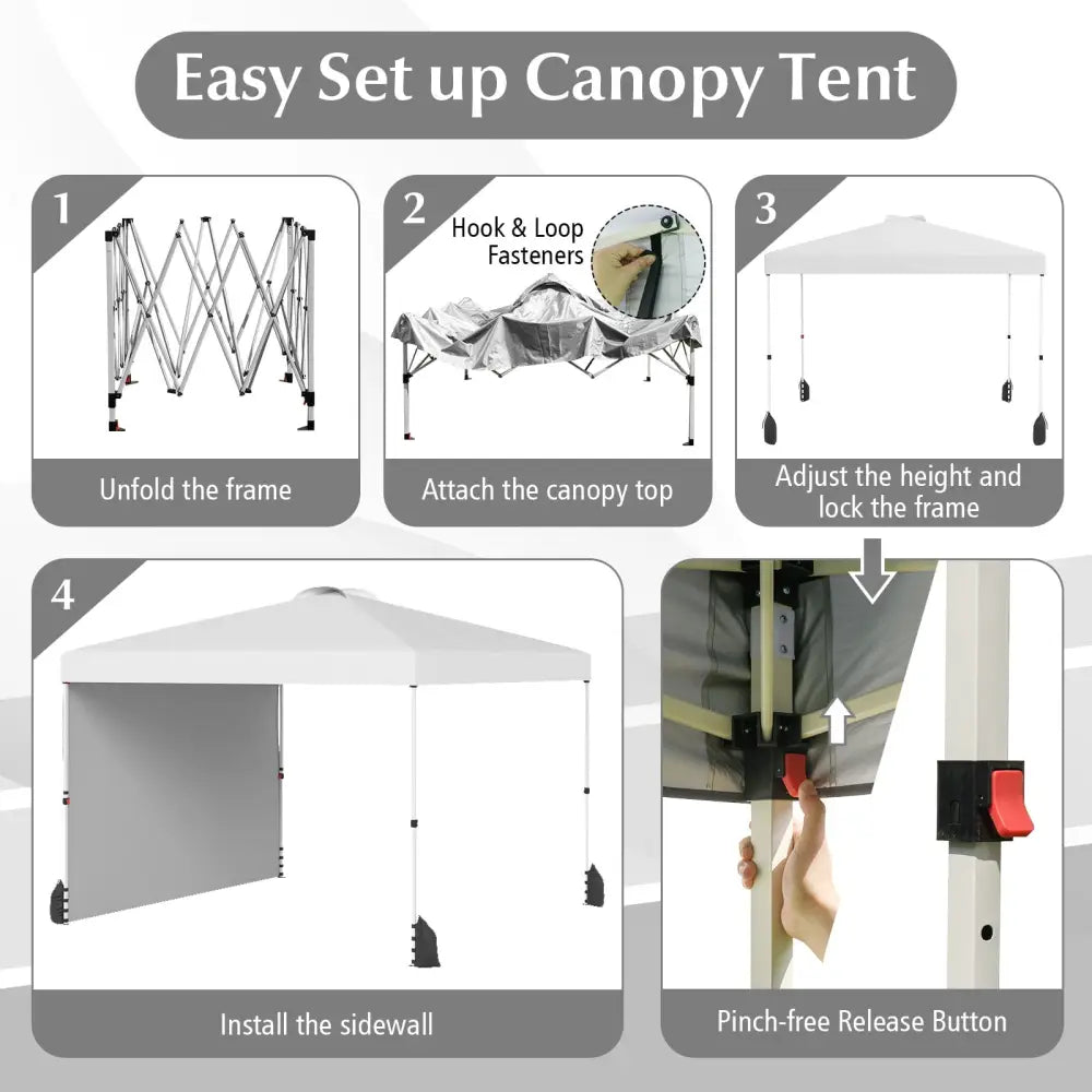 10 X 10 FT Pop up Canopy Tent with 1 Sidewall and Wheeled Bag-White - White - Canopies