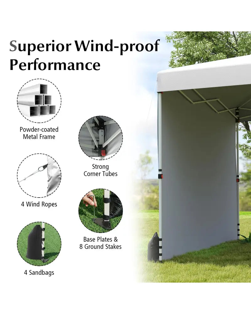 10 X 10 FT Pop up Canopy Tent with 1 Sidewall and Wheeled Bag-White - White - Canopies