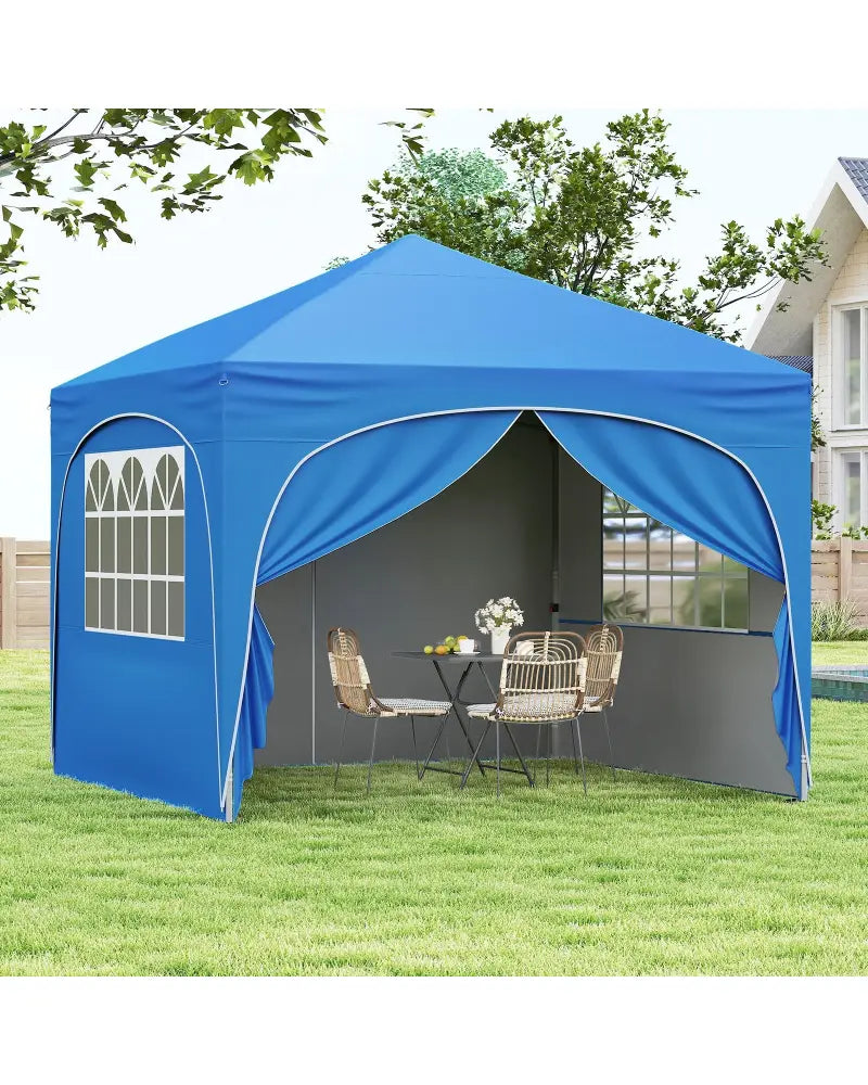 10 X 10 FT Pop up Canopy Tent with 4 Removable Sidewall-Blue - Blue - Canopies