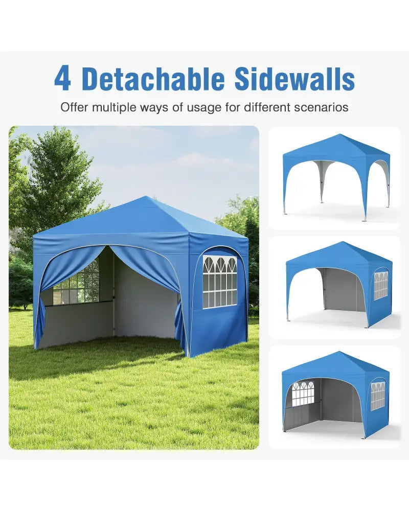 10 X 10 FT Pop up Canopy Tent with 4 Removable Sidewall-Blue - Blue - Canopies